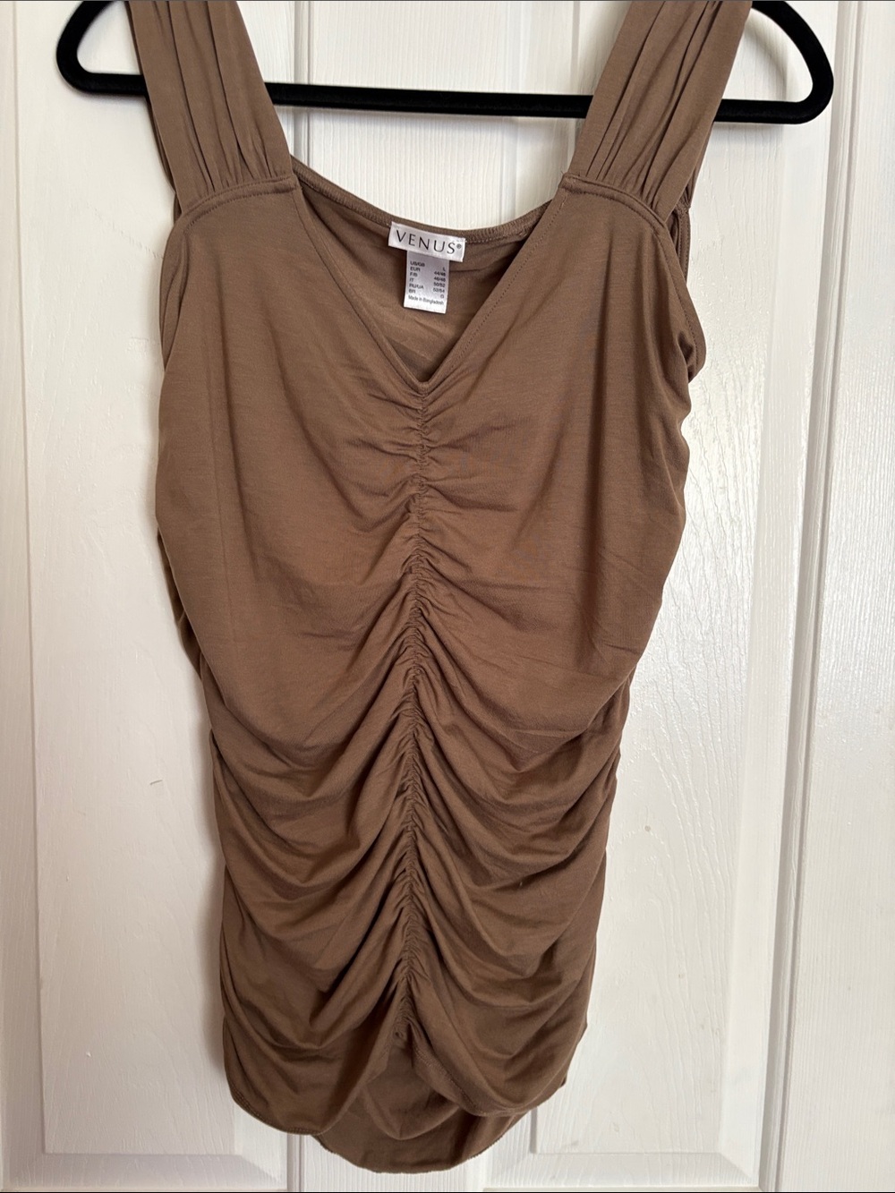 VENUS Taupe Ruched Wide-Strap Tank Top